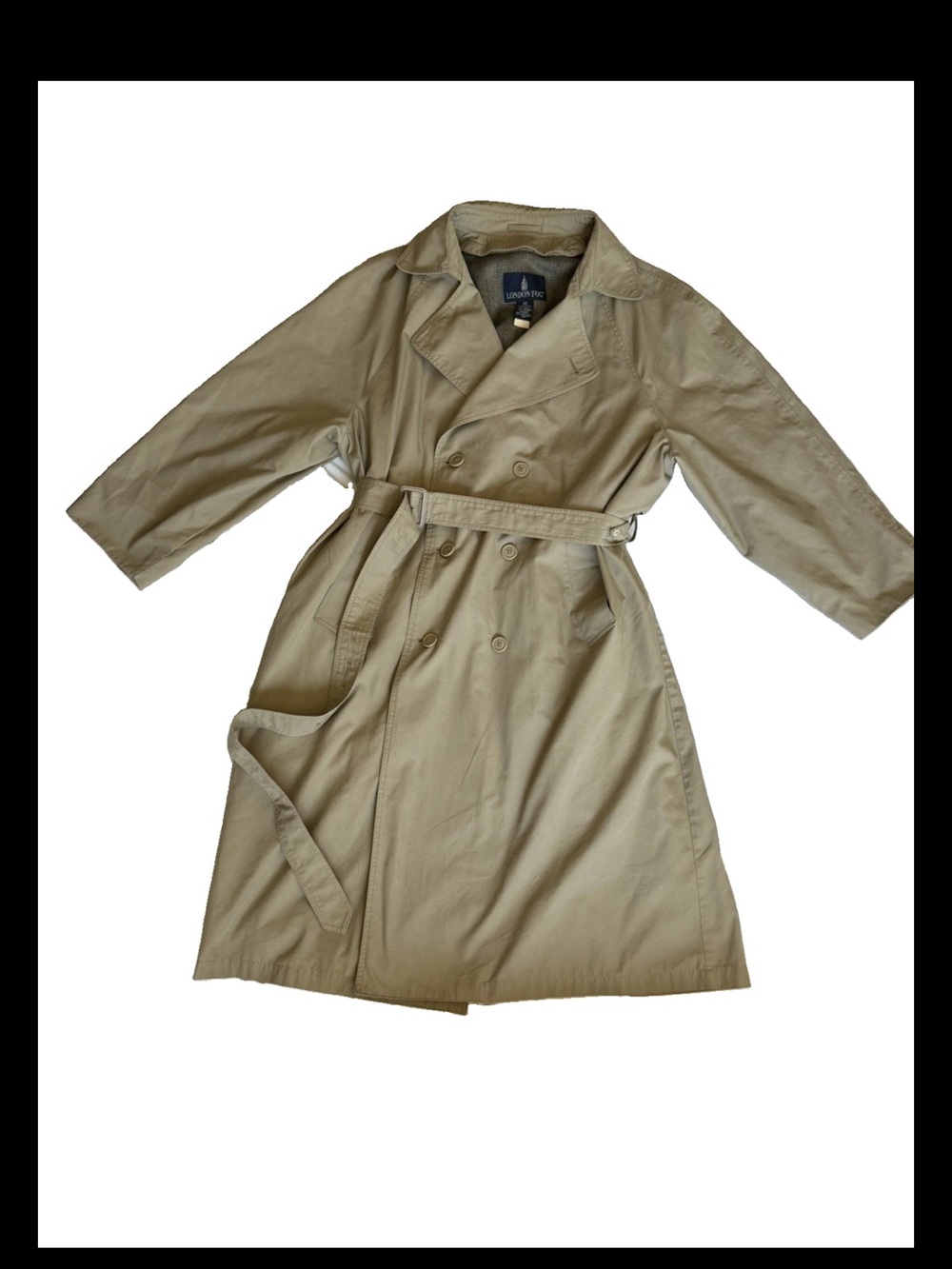 Classic London Fog Double-Breasted Trench Coat Belted Removable Liner Khaki